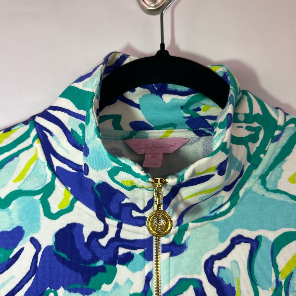 Lilly Pulitzer, Reagan Full-Zip Jacket, Pool Blue Green Stay Cool Cotton Spandex - Picture 4 of 12